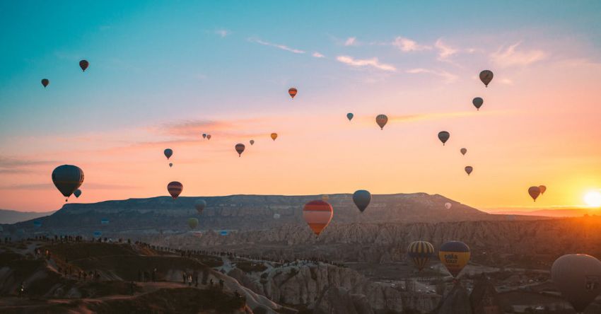 Cappadocia - Hot Air Balloons Flying over the Mountains