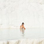 Limestone Terraces - Woman Bathing in Pamukkale Travertine Terraces Pools