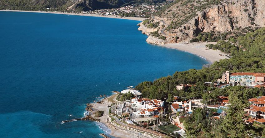 Fethiye - A view of the beach and mountains from a hill